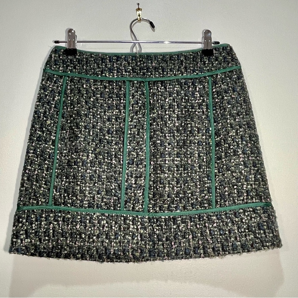 J. Crew Women’s Green Tweed Mini Skirt Fully Lined Size 2